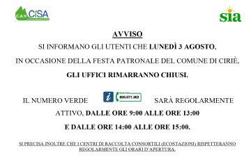 Chiusura uffici per Festività Patronale